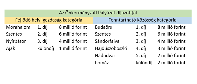 Önkormányzati pályázat díjazottak